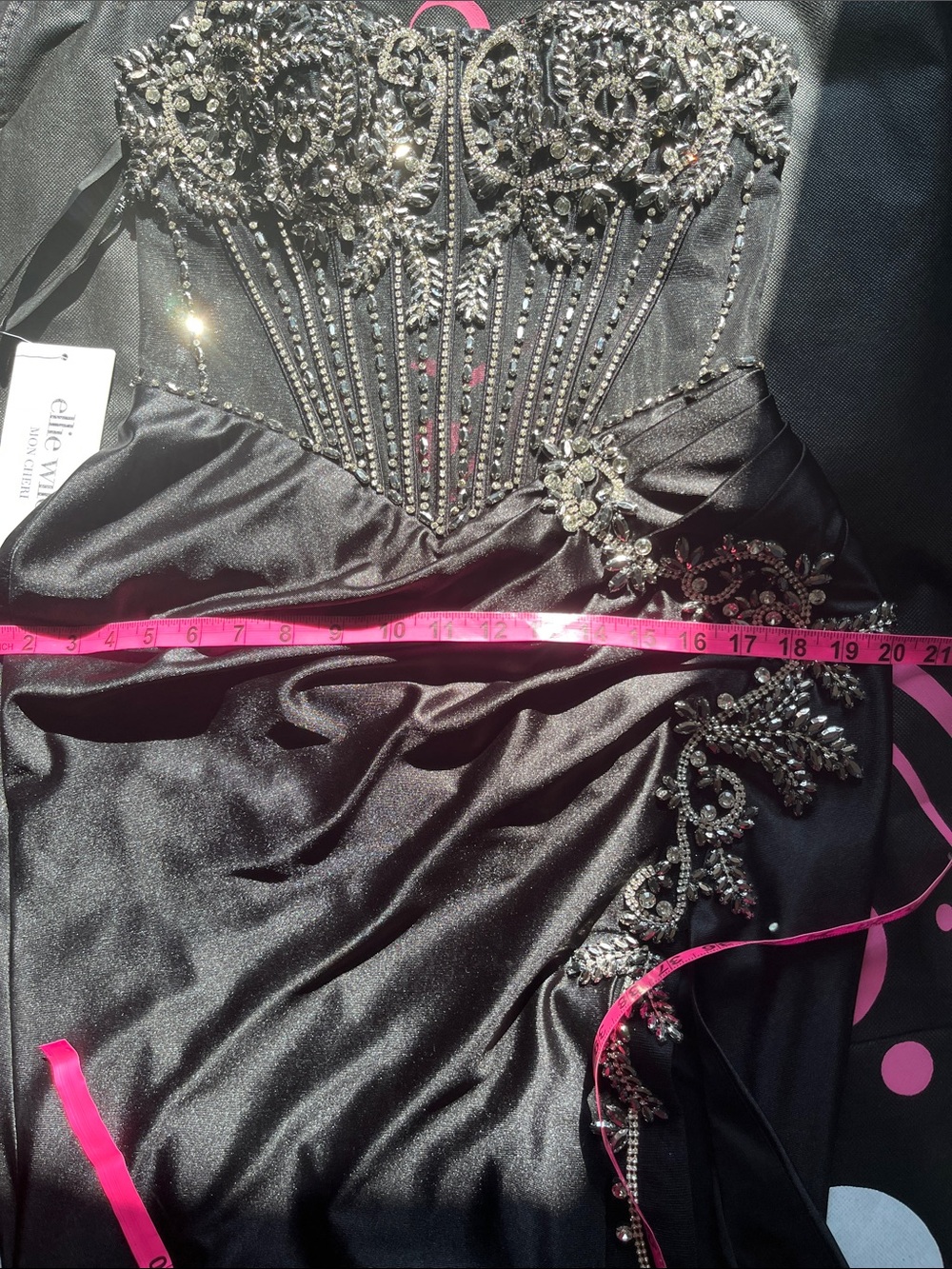 Black Beaded Evening Gown with Silver Embellishment - Picture 9 of 17